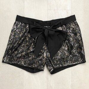 NWT! BCBG Max Azria Black Gold Silver Sequin Tie Front Shorts Sz XS